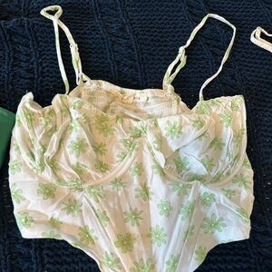 Floral Green and White Bodysuit